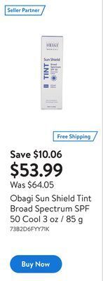 Walmart Obagi sun shield tint broad spectrum spf 50 cool 3 oz / 85 g offer