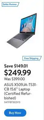 Walmart Asus x509ja-ts31-cb 15.6 laptop (certified refurbished) offer