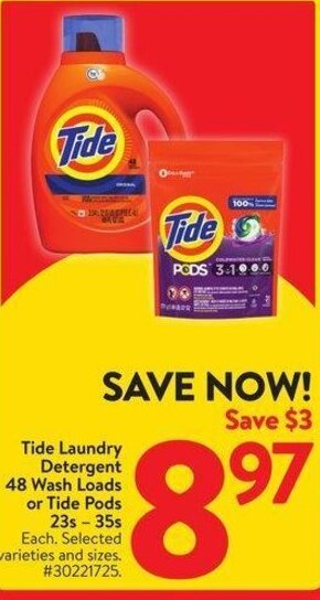 Walmart Tide Laundry Detergent 48 Wash Loads or Tide Pods offer