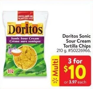 Walmart Doritos Sonic Sour Cream Tortilla Chips 210 g offer