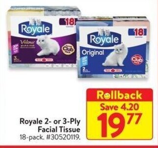 Walmart Royale 2- or 3-Ply Facial Tissue offer