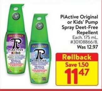 Walmart PiActive Original or Kids' Pump Spray Deet-Free Repellent offer