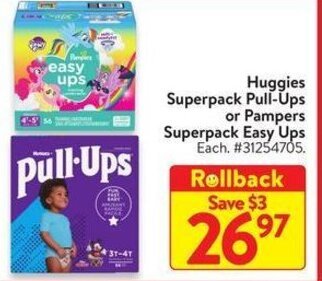 Walmart Huggies Superpack Pull-Ups or Pampers Superpack Easy Ups offer