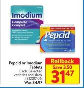 Walmart Pepcid or Imodium Tablets offer