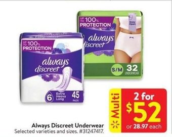Walmart Always Discreet Underwear offer