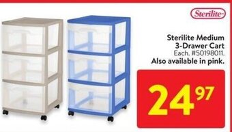 Walmart Sterilite Medium 3-Drawer Cart offer