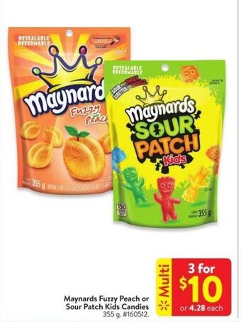 Walmart Maynards Fuzzy Peach or Sour Patch Kids Candies 355 g offer