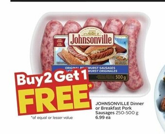Sobeys JOHNSONVILLE Dinner or Breakfast Pork Sausages 250-500 g offer