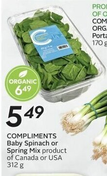 Sobeys COMPLIMENTS Baby Spinach or Spring Mix offer