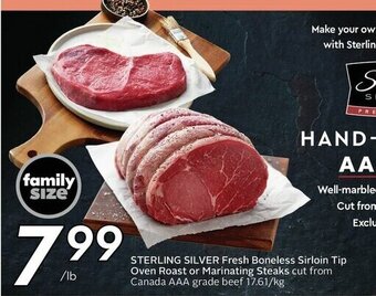 Sobeys STERLING SILVER Fresh Boneless Sirloin Tip Oven Roast or Marinating Steaks offer