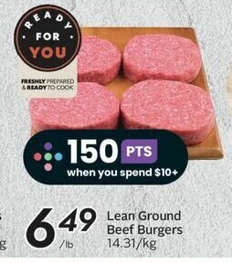 Sobeys Lean Ground Beef Burgers 14.31/kg offer