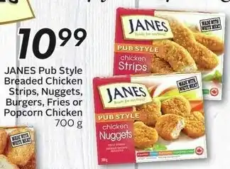 Sobeys JANES Pub Style Breaded Chicken Strips, Nuggets, Burgers, Fries or Popcorn Chicken offer