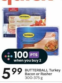 Sobeys BUTTERBALL Turkey Bacon or Rasher 300-375 g offer