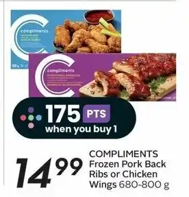 Sobeys COMPLIMENTS Frozen Pork Back Ribs or Chicken Wings 680-800 g offer