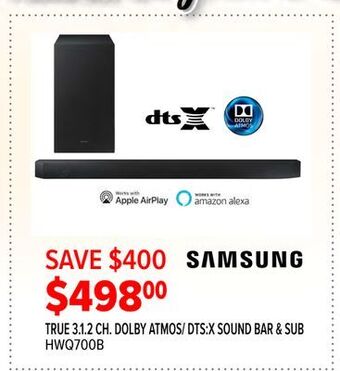 2001 Audio Video Samsung true 3.1.2 ch. dolby atmos/ dtx: x sound bar & sub offer