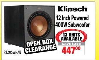 2001 Audio Video Klipsch 12 inch powered 400w subwoofer offer
