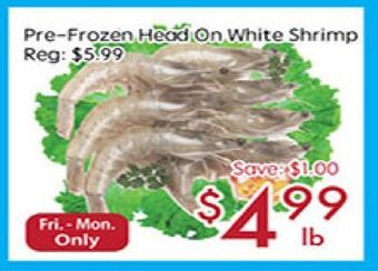 Sunny Food Mart Pre-frozen head on white shrimp offer