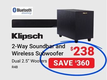 Visions Electronics Klipsch 2-way soundbar and wireless subwoofer offer