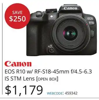 Vistek Canon eos r10 w/ rf-s18-45mm f/4.5-6.3 is stm lens [open box] offer