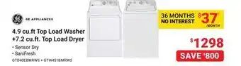 Visions Electronics Ge 4.9 cu.ft top load washer +7.2 cu.ft. top load dryer offer