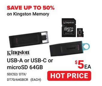 Visions Electronics Kingston usb-a or usb-c or microsd 64gb offer