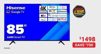 Visions Electronics Hisense a68h smart tv 85 offer