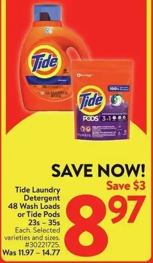 Walmart Tide Laundry Detergent 48 Wash Loads or Tide Pods 23s - 35s offer