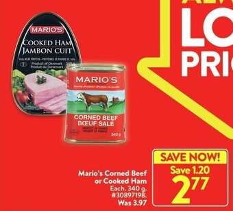 Walmart Mario's Corned Beef or Cooked Ham 340 g. offer
