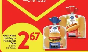 Walmart Great Value Hot Dog or Hamburger Buns 8-pack. offer