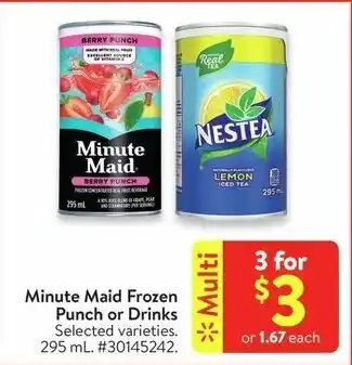 Walmart Minute Maid Frozen Punch or Drinks 295 mL. offer