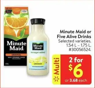 Walmart Minute Maid or Five Alive Drinks 1.54 L -1.75 L offer
