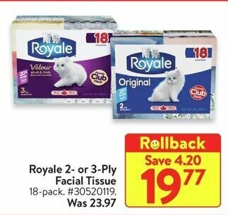 Walmart Royale 2- or 3-Ply Facial Tissue offer