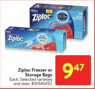 Walmart Ziploc Freezer or Storage Bags offer