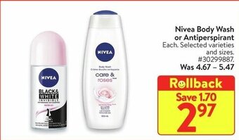 Walmart Nivea Body Wash or Antiperspirant offer