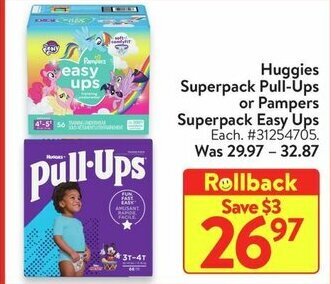 Walmart Huggies Superpack Pull-Ups or Pampers Superpack Easy Ups offer