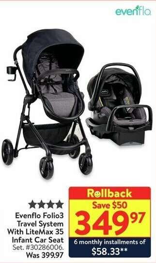 Walmart Evenflo Folio3 Travel System With LiteMax 35 Infant Car Seat offer