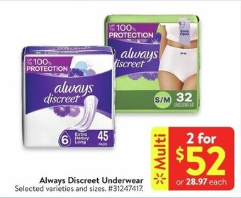 Walmart Always Discreet Underwear offer