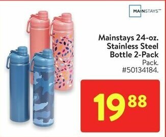 Walmart Mainstays 24-oz. Stainless Steel Bottle 2-Pack offer