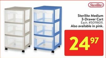 Walmart Sterilite Medium 3-Drawer Cart offer
