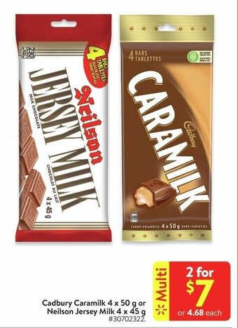 Walmart Cadbury Caramilk 4 x 50 g or Neilson Jersey Milk 4 x 45 g offer