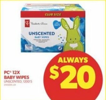 Real Canadian Superstore PC 12X BABY WIPES 1200'S offer