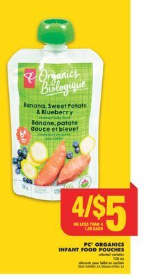 No Frills Pc® organics infant food pouches, 128 ml offer