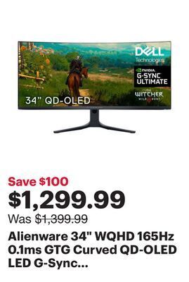 Best Buy Alienware 34 wqhd 165hz 0.1ms gtg curved qd-oled led g-sync freesync gaming monitor (aw3423dwf) offer