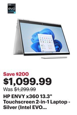 Best Buy Hp envy x360 13.3 touchscreen 2-in-1 laptop - silver (intel evo core i5-1230u/1tb ssd/16gb ram/windows 11) offer