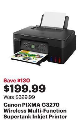 Best Buy Canon pixma g3270 wireless multi-function supertank inkjet printer offer