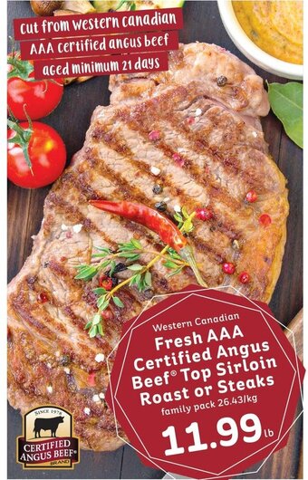 IGA Fresh AAA Certified Angus Beef Top Sirloin Roast or Steaks offer