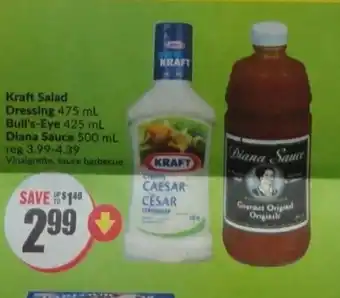 FreshCo Kraft Salad Dressing, Bull's-Eye or Diana Sauce offer