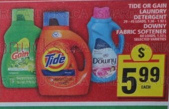 Food Basics TIDE OR GAIN LAUNDRY DETERGENT OR DOWNY FABRIC SOFTENER offer