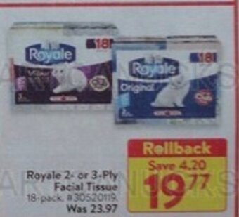 Walmart Royale 2- or 3-Ply Facial Tissue offer