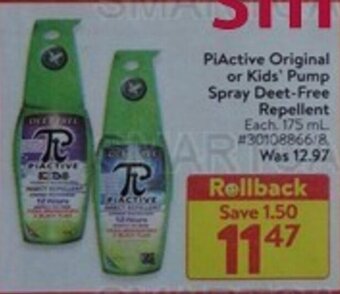 Walmart PiActive Original or Kids' Pump Spray Deet-Free Repellent offer